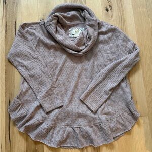 Anthropologie Maeve Addie Ruffled Hacci Pullover Sweater Brown Cream XS